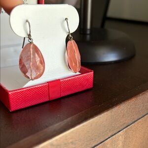 Faceted Teardrop Pink Dangle Earrings - Unknown Brand